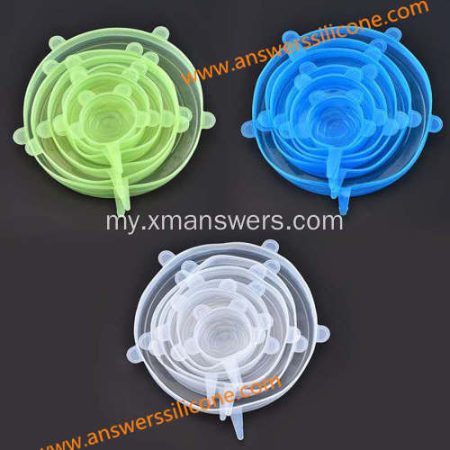 အစားအသောက်အတွက် 6Packs Flexible Stretch Silicone Lid Set